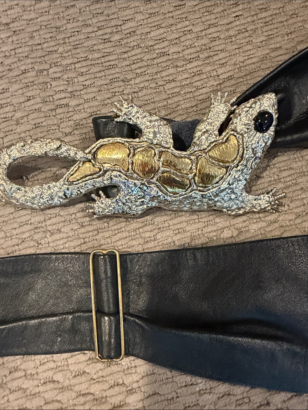 Silver & Gold Lizard Accent Black Women's Belt